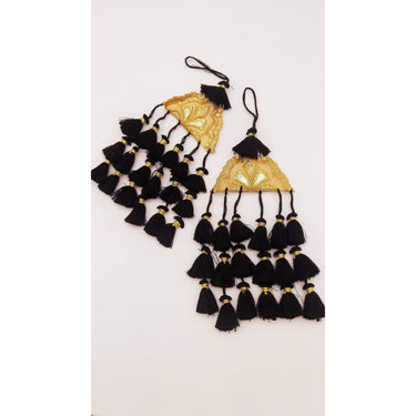 Gold Hand Embroidered Black Tassels Latkans, Tiered Tassels, Boho Chic Tassels